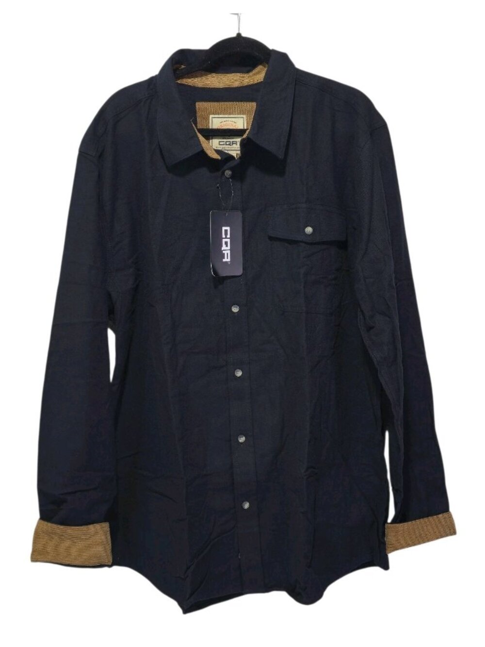 CQR 100% Cotton Flannel Black Long Sleeve Shirt Casual Button Up Men's 2XL